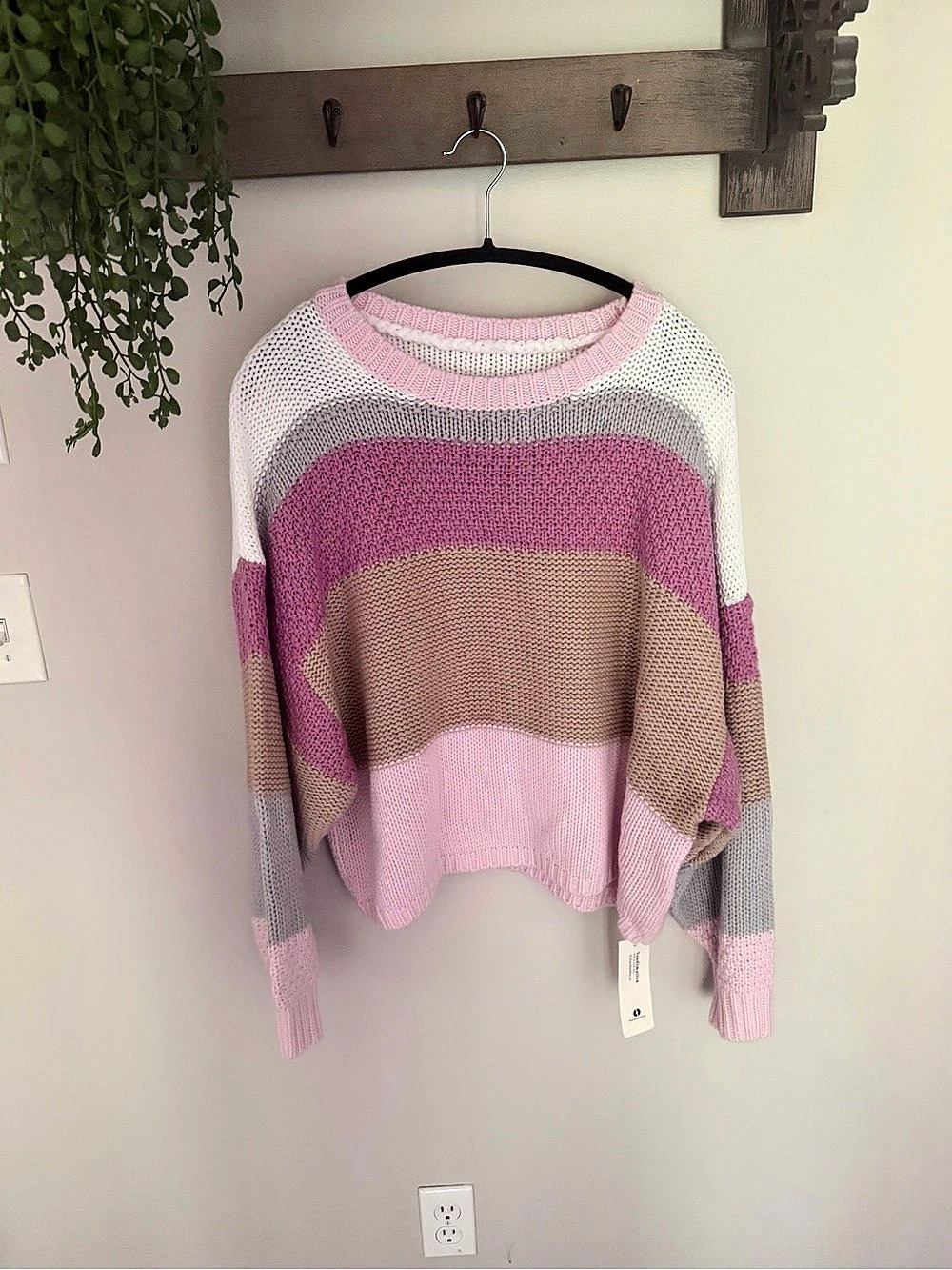 Color Block Cropped Sweater Pink & Brown